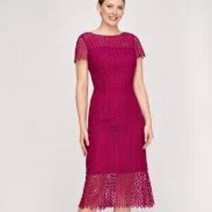 Kay Unger Tatum red sangria lace sheath cocktail midi dress size 14
